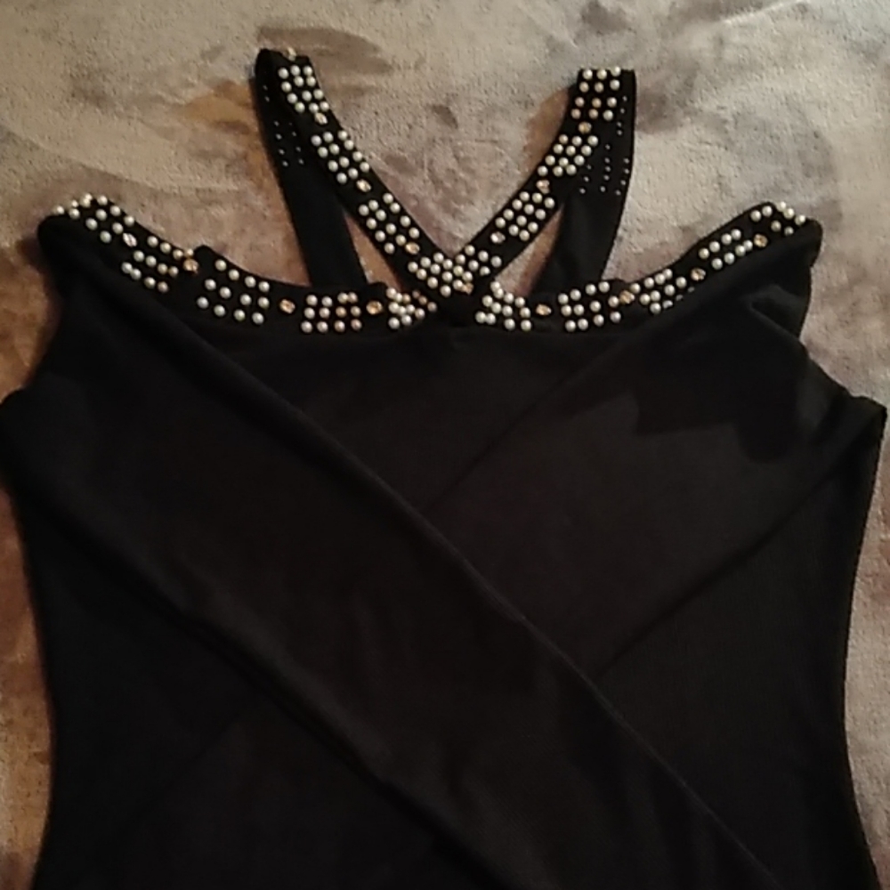 Black off the shoulder strappy embellished top